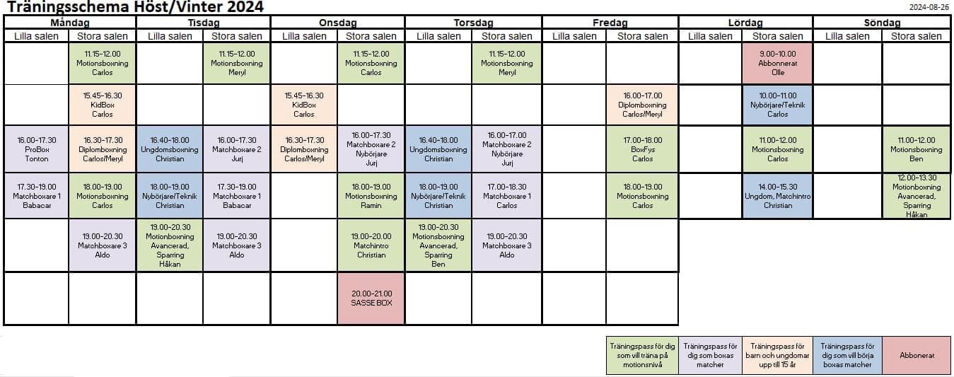 Reviderat träningsschema – Hösten 2024
